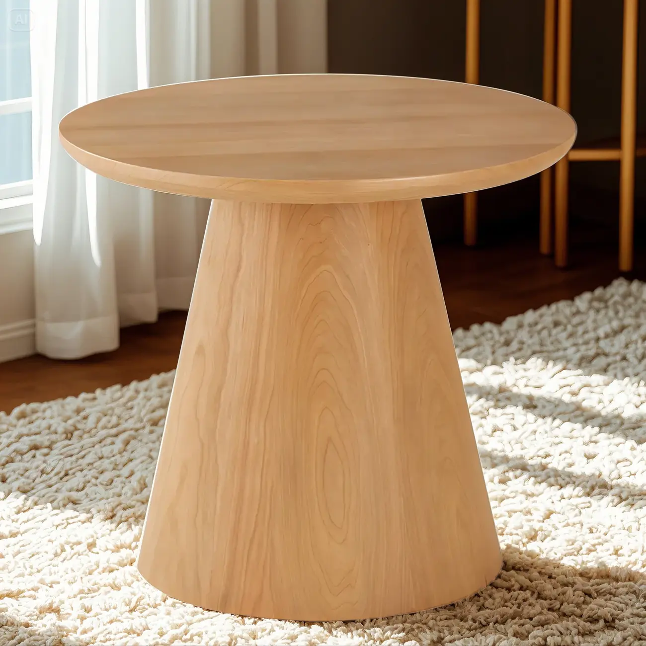 Modern Round Brown Solid Wood End Table for Living Room Image - 11 | homeyfad