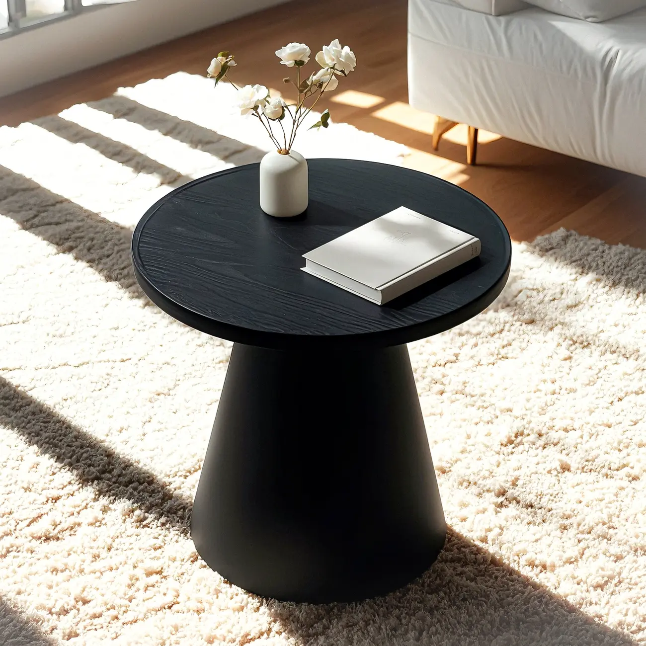 Modern Round Brown Solid Wood End Table for Living Room Image - 7 | homeyfad