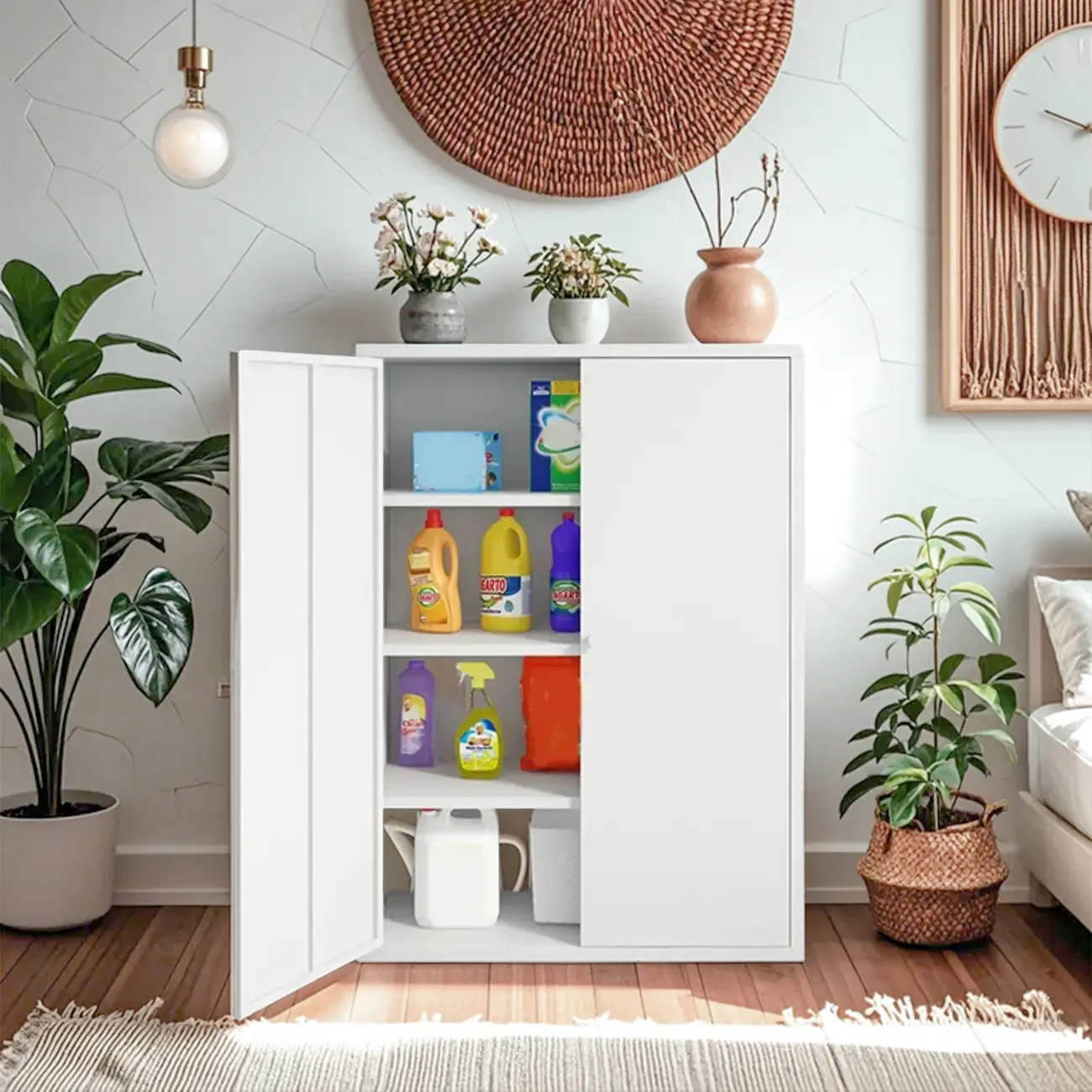 3/4 Shelves Wooden Storage Cabinet with Standard Length Image - 5 | homeyfad