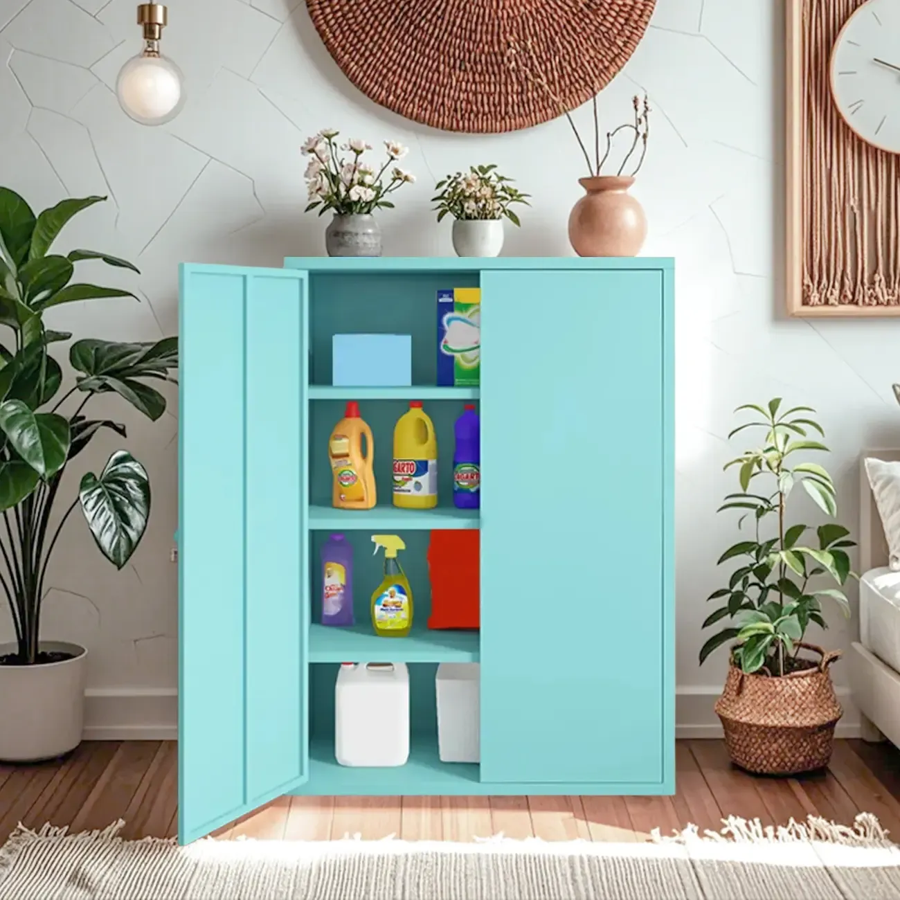 3/4 Shelves Wooden Storage Cabinet with Standard Length Image - 11