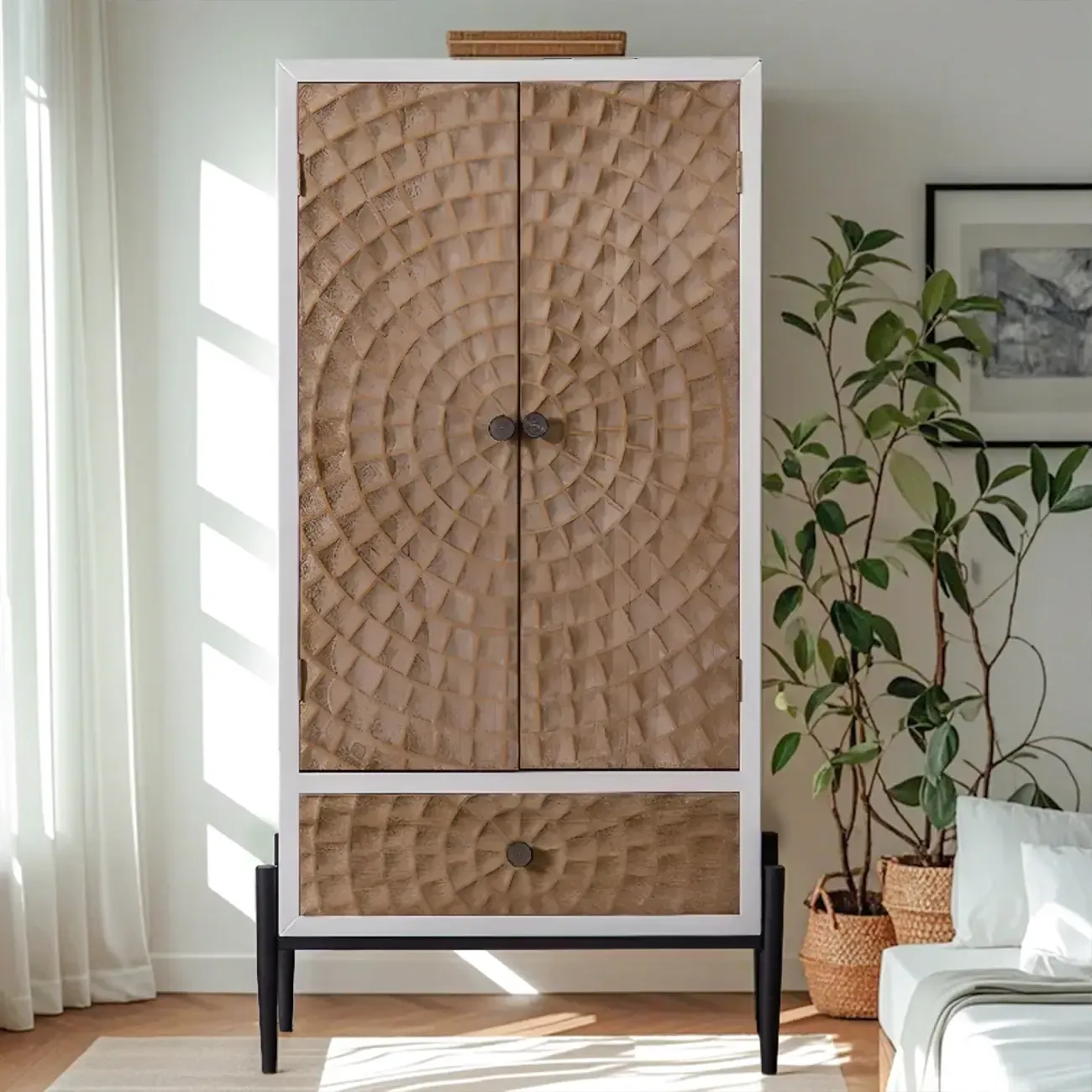 Rustic Accent Cabinet for Sitting Room with Natural Finish Image - 2