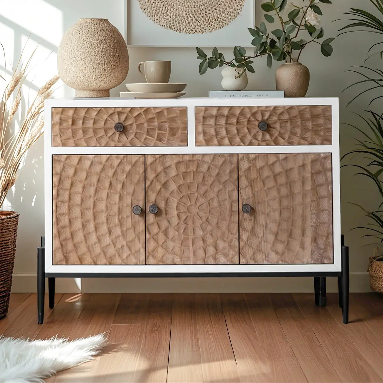 Rustic Accent Cabinet for Sitting Room with Natural Finish Image - 9 | homeyfad