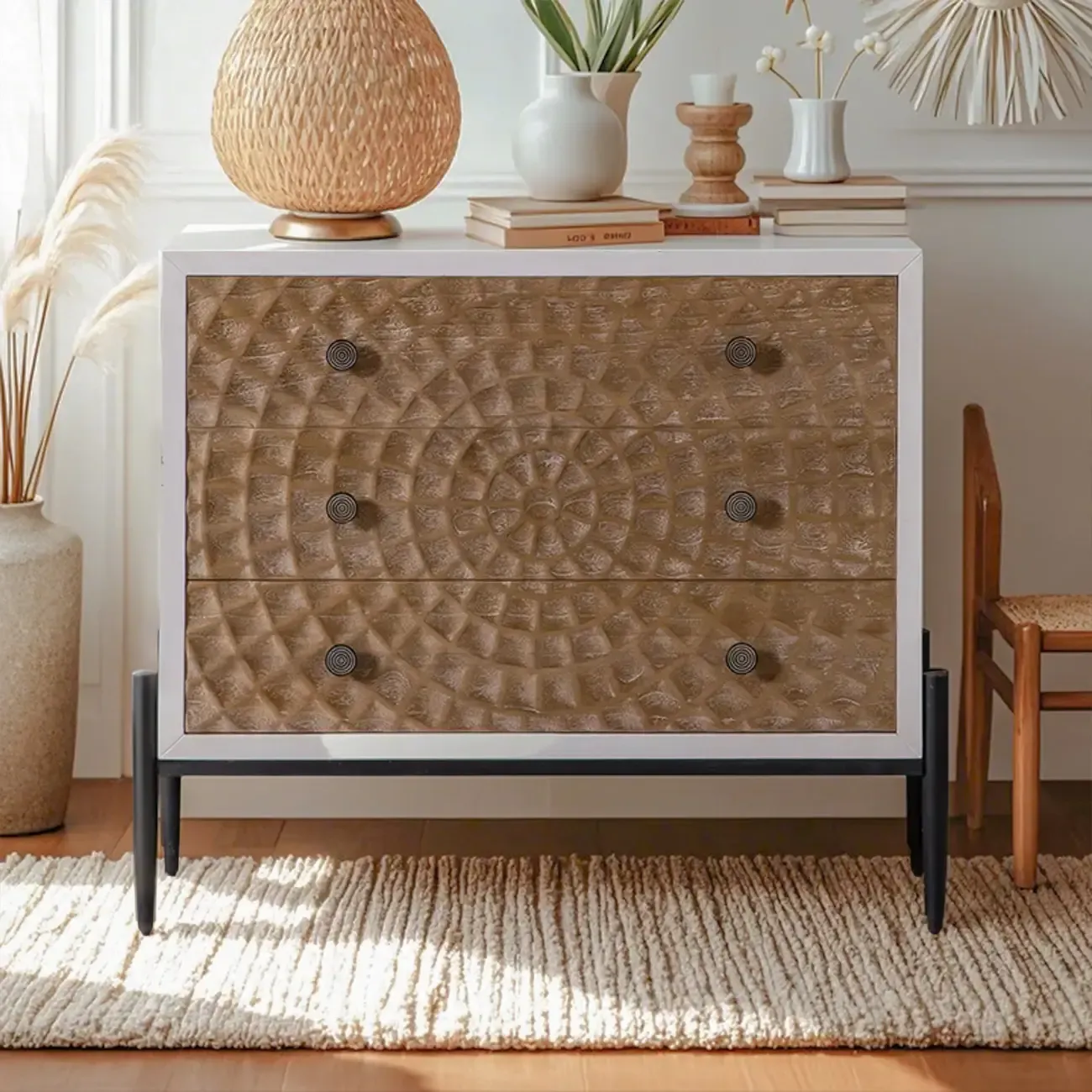 Rustic Accent Cabinet for Sitting Room with Natural Finish Image - 4