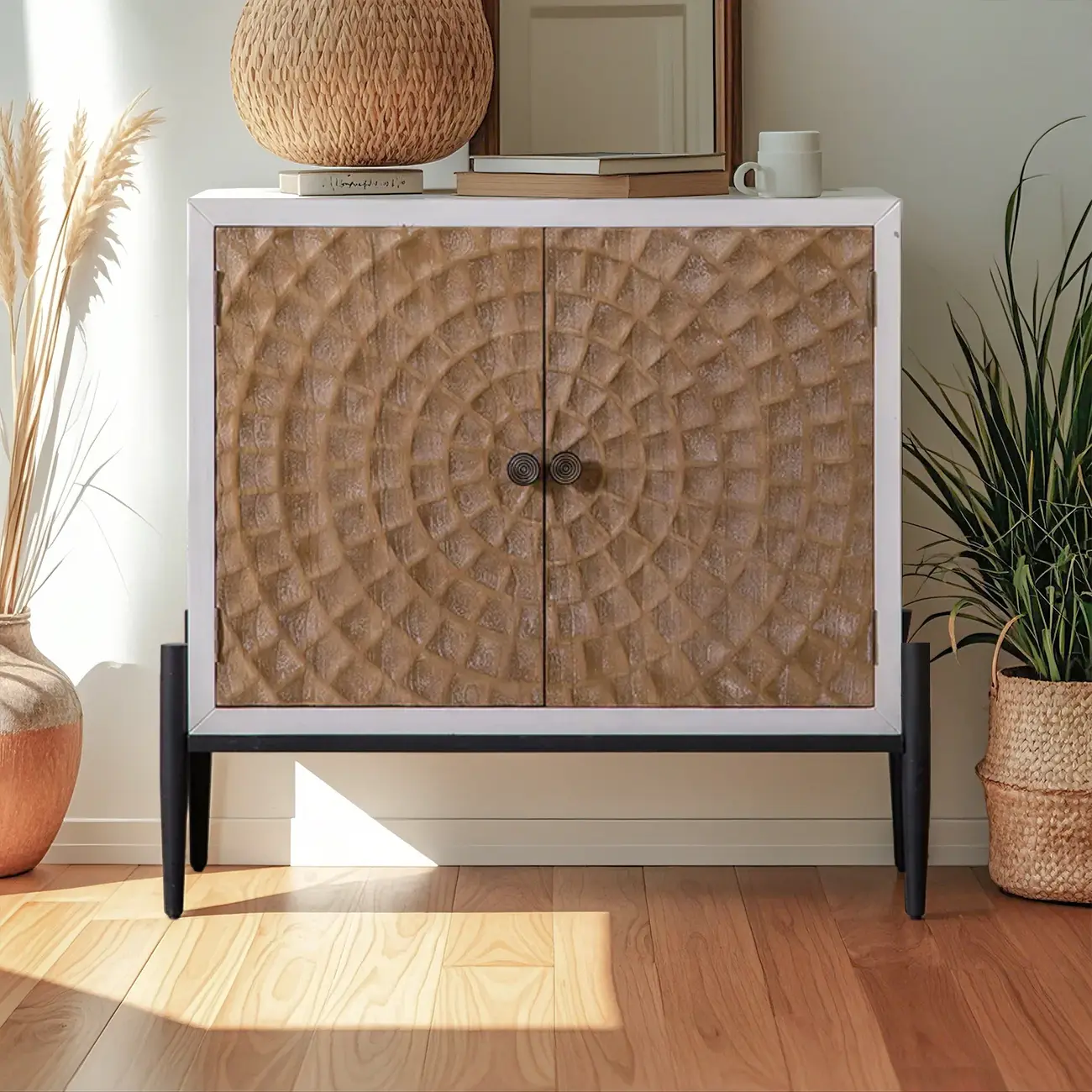 Rustic Accent Cabinet for Sitting Room with Natural Finish Image - 7 | homeyfad