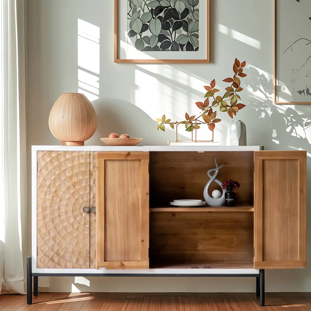 Rustic Accent Cabinet for Sitting Room with Natural Finish Image - 3 | homeyfad