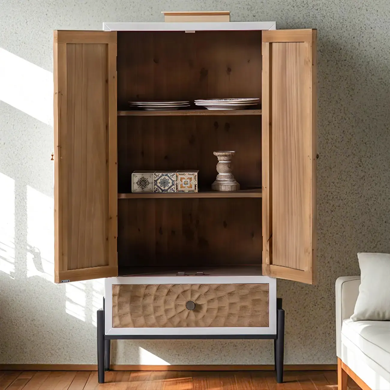 Rustic Accent Cabinet for Sitting Room with Natural Finish Image - 8 | homeyfad