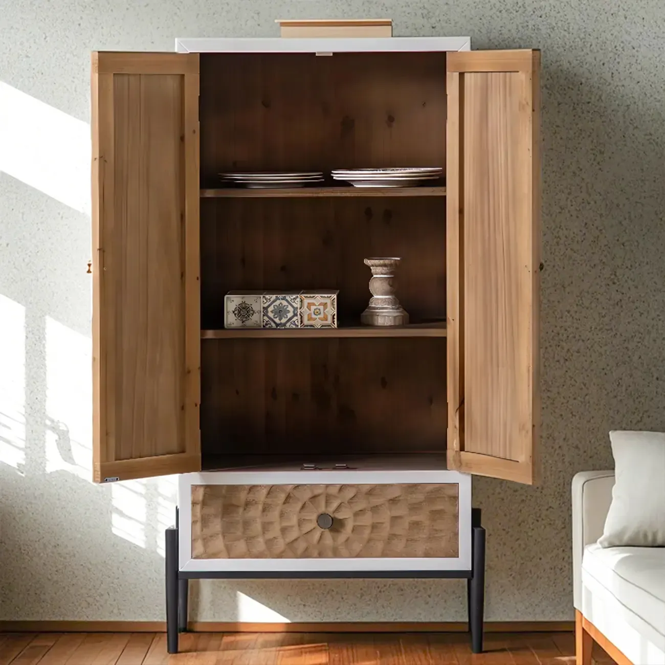 Rustic Accent Cabinet for Sitting Room with Natural Finish Image - 8