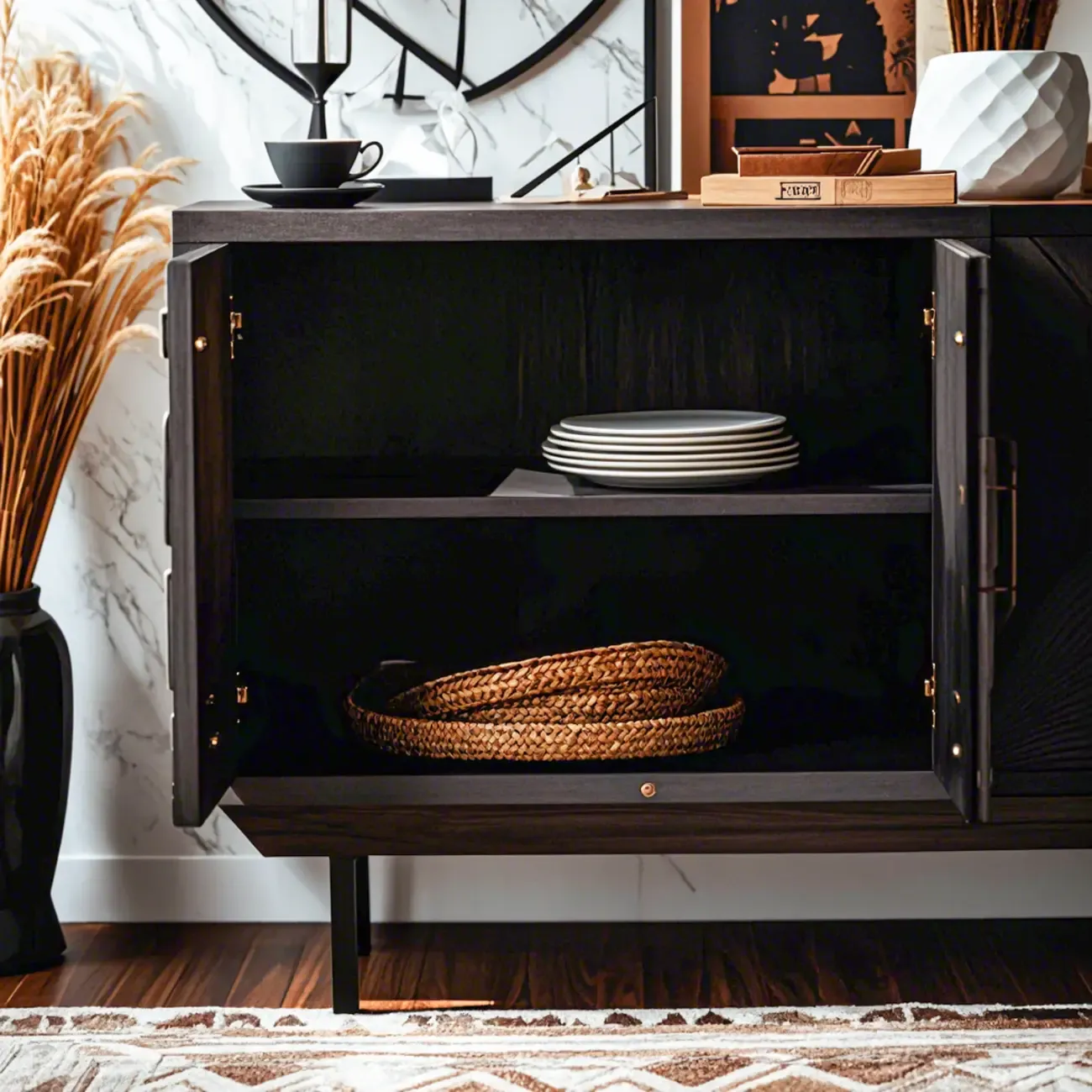 Retro Free-standing Black Kitchen Cabinet for Living Room  Image - 3