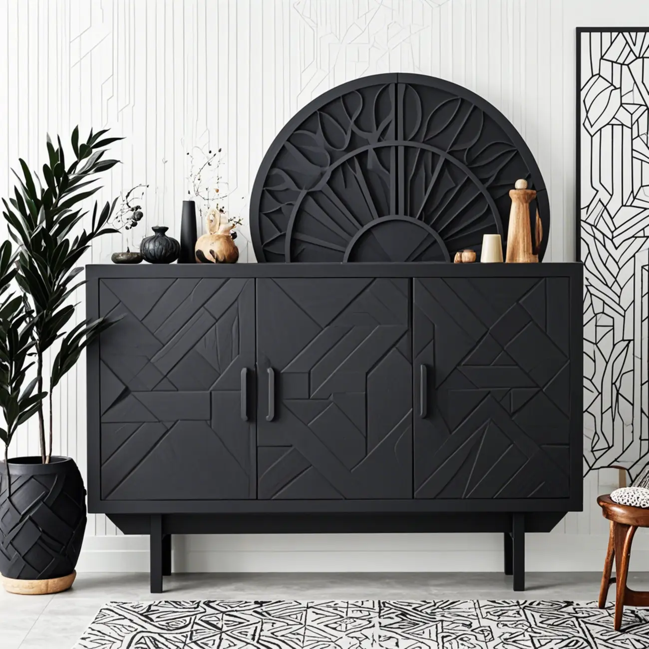Retro Free-standing Black Kitchen Cabinet for Living Room  Image - 2 | homeyfad