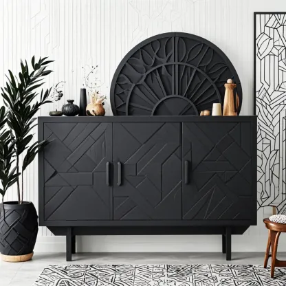 Retro Free-standing Black Kitchen Cabinet for Living Room  Image - 2