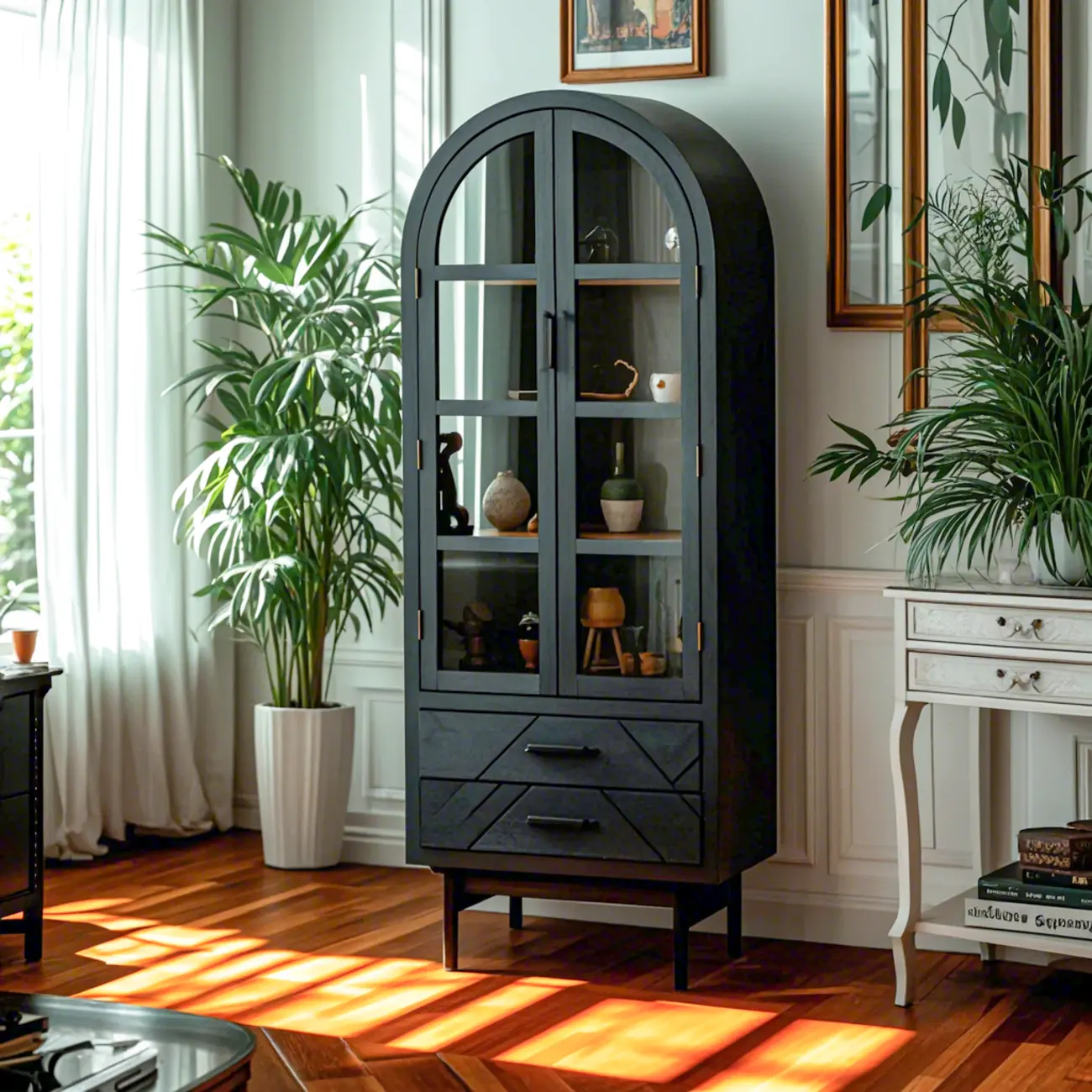 Retro Free-standing Black Kitchen Cabinet for Living Room  Image - 1 | homeyfad