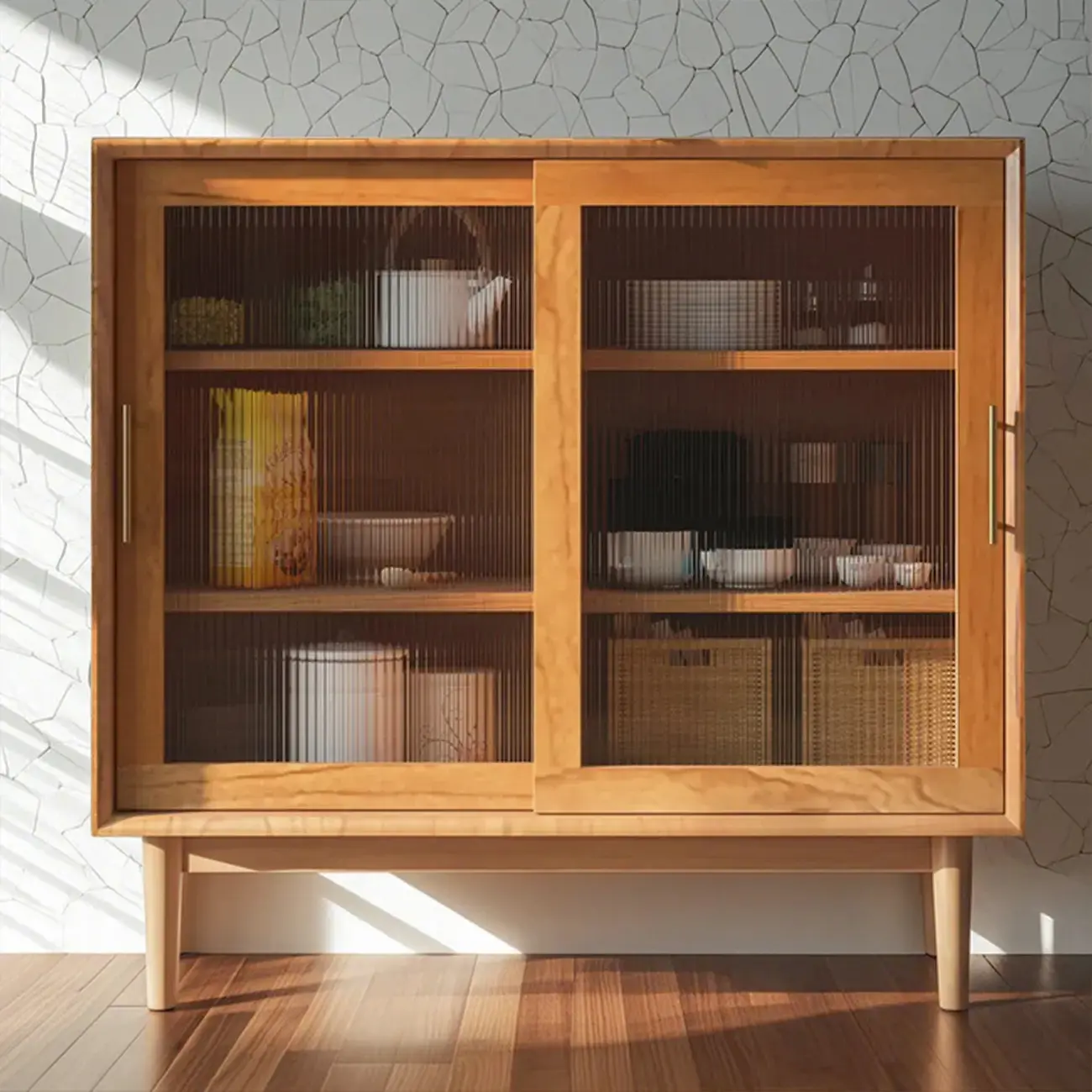 Nordic Kitchen Cabinet with Glass Doors & Straight Legs  Image - 2 | homeyfad