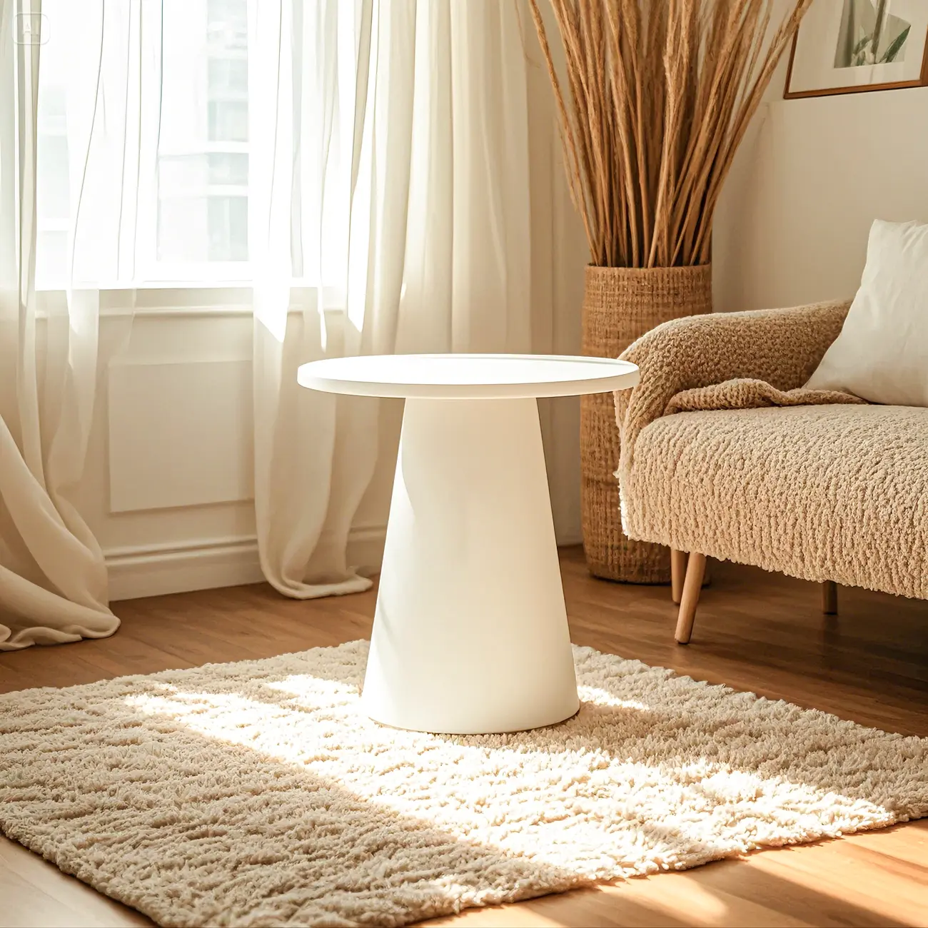 Minimalist Round White Wood End Table for Living Room Image - 1 | homeyfad