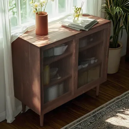 Nordic Kitchen Cabinet with Glass Doors & Straight Legs  Image - 4