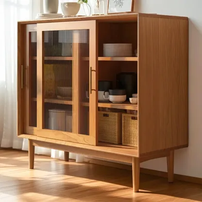 Nordic Kitchen Cabinet with Glass Doors & Straight Legs  Image - 3