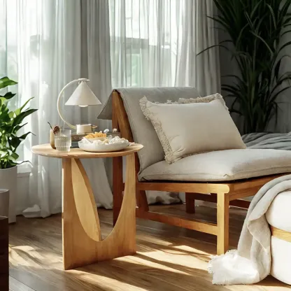 20-inch Natural Wood Round Side Table for Living Room Image - 1