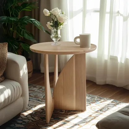 20-inch Natural Wood Round Side Table for Living Room Image - 3