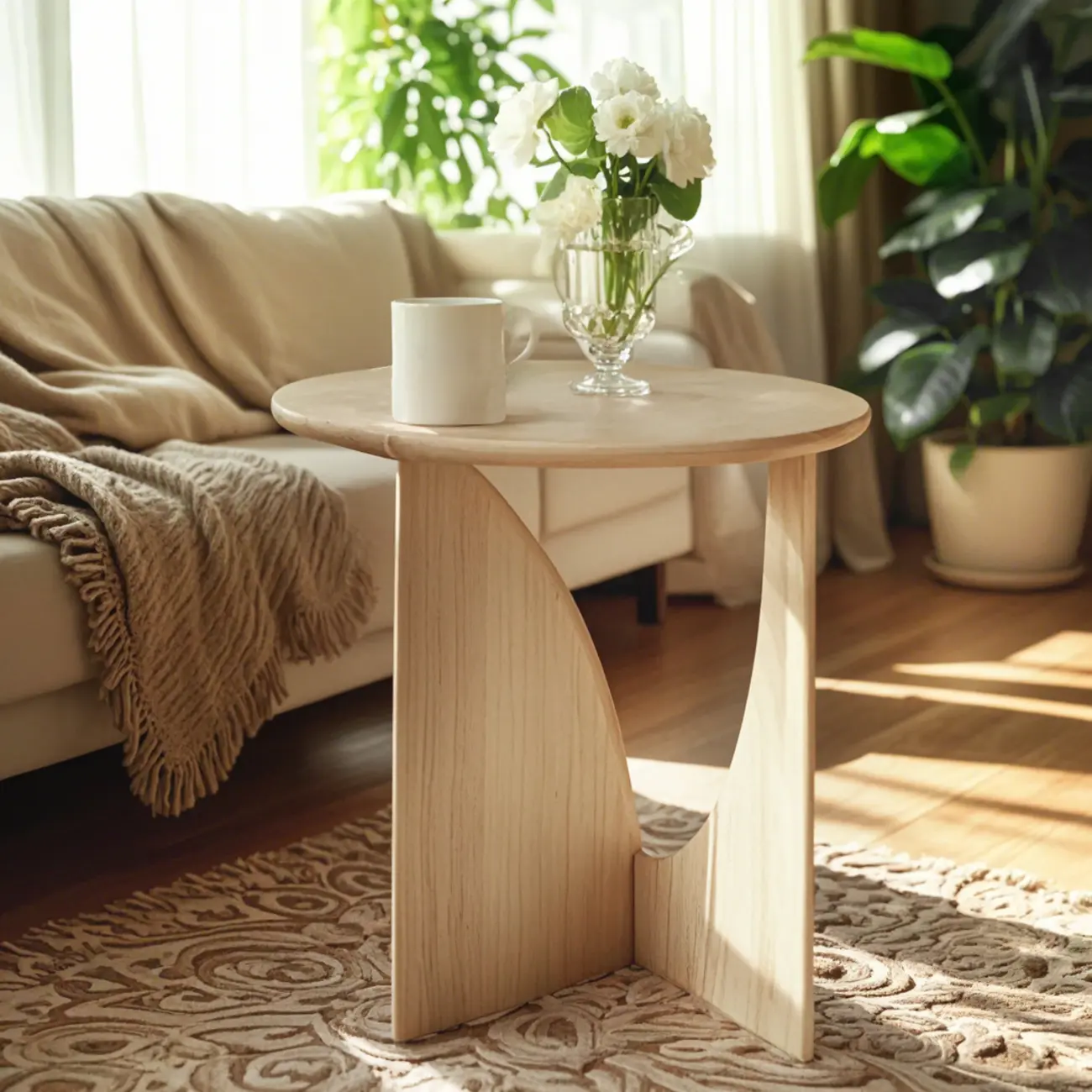 20-inch Natural Wood Round Side Table for Living Room Image - 4 | homeyfad