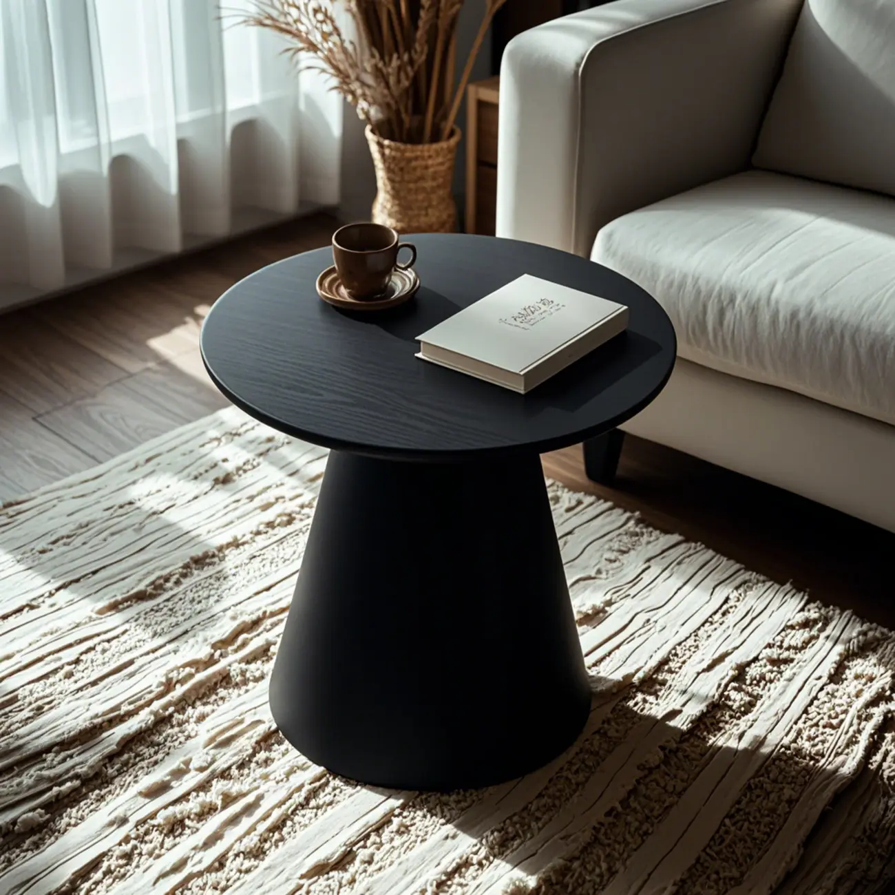 Modern Round Brown Solid Wood End Table for Living Room Image - 5 | homeyfad