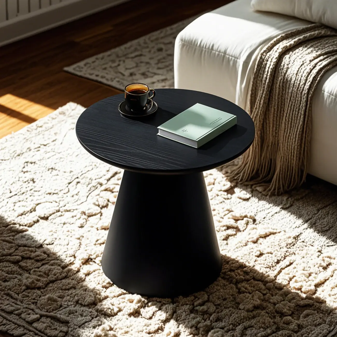 Modern Round Brown Solid Wood End Table for Living Room Image - 6 | homeyfad