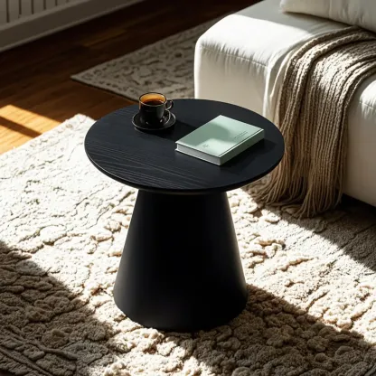 Modern Round Brown Solid Wood End Table for Living Room Image - 6