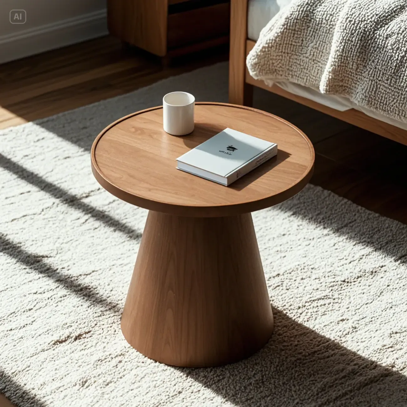 Minimalist Round Walnut Solid Wood End Table for Living Room | HomeyFad