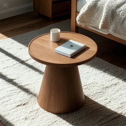 Modern Round Brown Solid Wood End Table for Living Room Image - 3