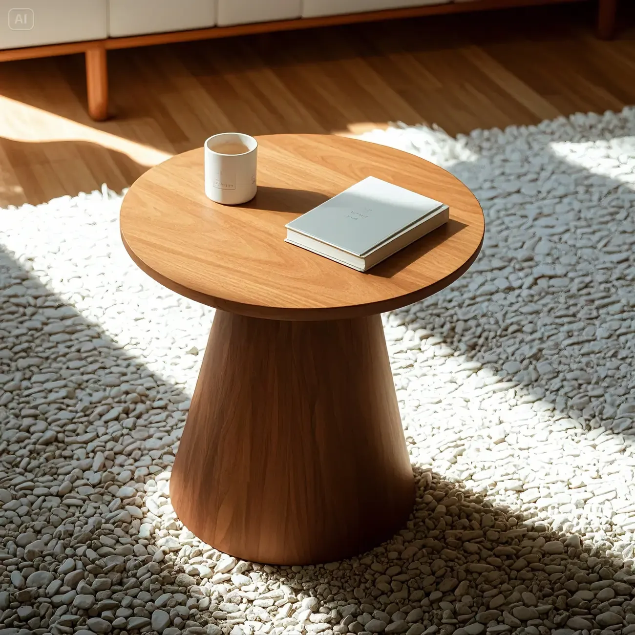 Modern Round Brown Solid Wood End Table for Living Room Image - 1