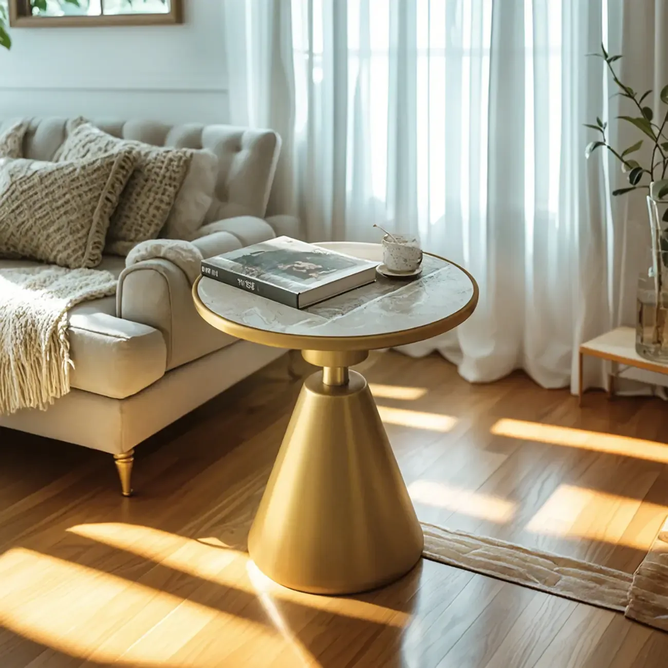 Simple Circular-shaped Midnight Chalk Sintered Stone Chairside Table with Pedestal Base Image - 6