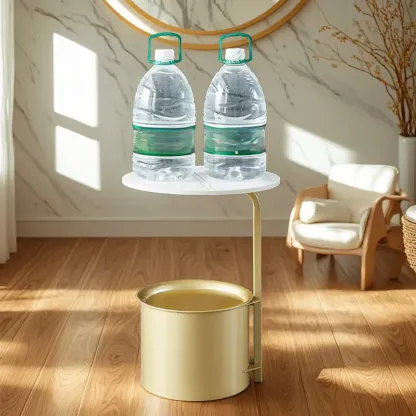 Glam Round Marble Side Table with Gold Metal Drum Storage Image - 7