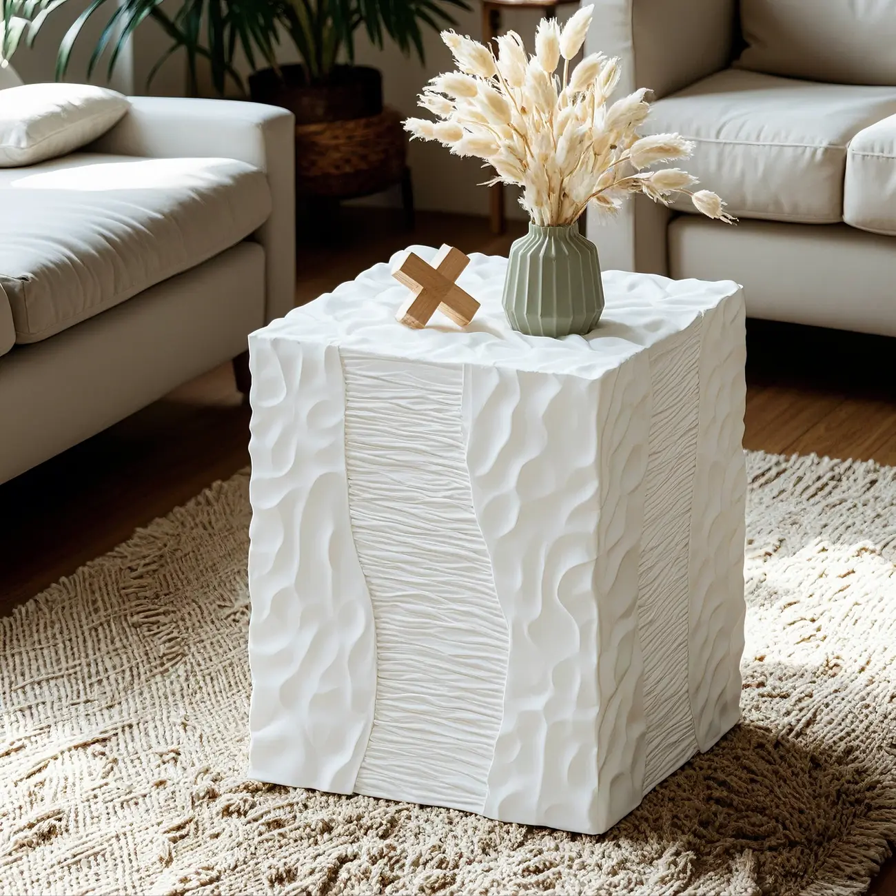 Modern White Square Block End Table for Living Room Decor Image - 1 | homeyfad