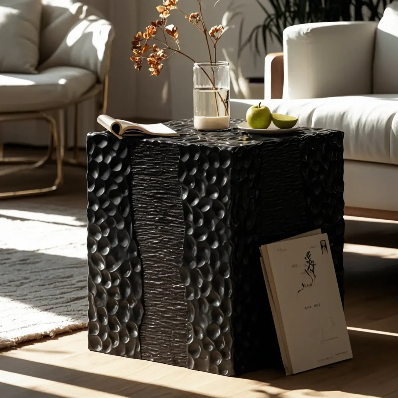 Modern White Square Block End Table for Living Room Decor Image - 2