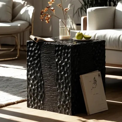 Modern White Square Block End Table for Living Room Decor Image - 2