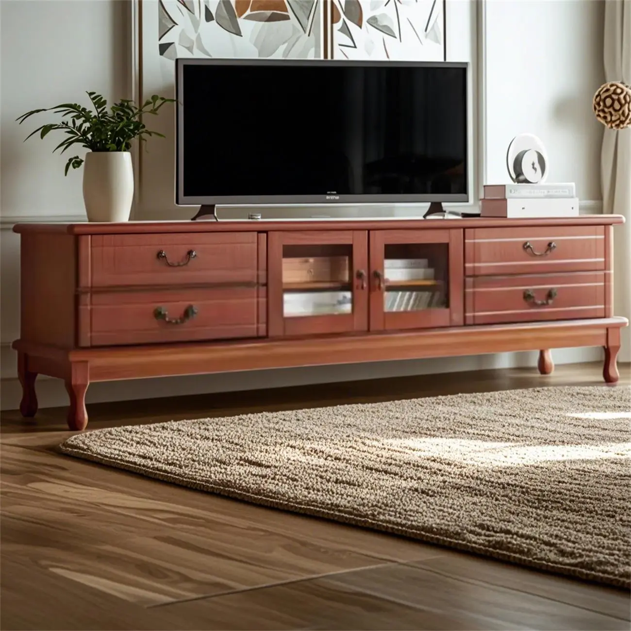 Modern Wooden TV Stand with 6-Drawers Storage for Living Room Image - 2 | homeyfad