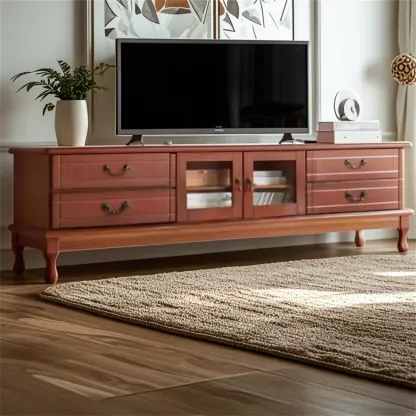 Modern Wooden TV Stand with 6-Drawers Storage for Living Room Image - 2