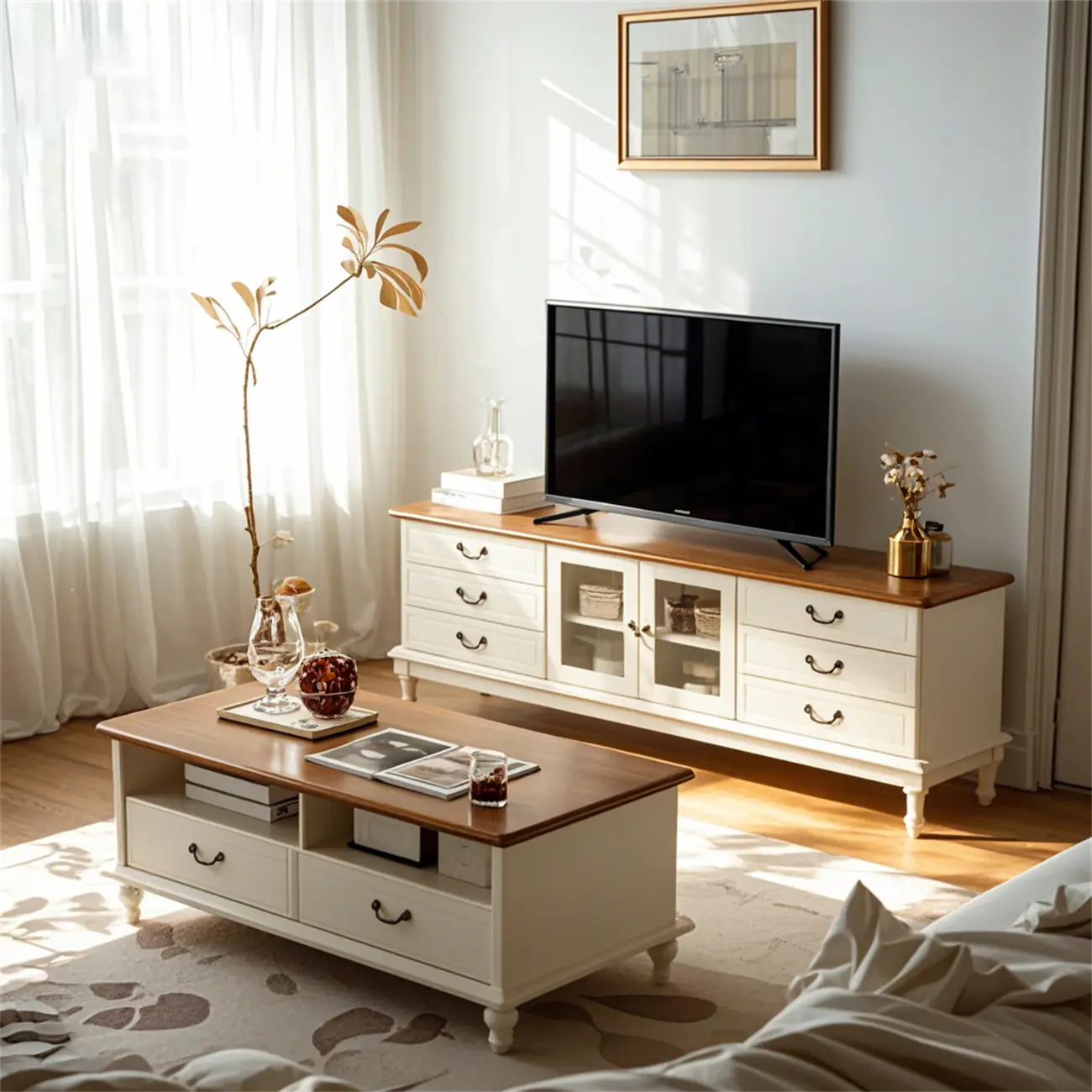 Modern Wooden TV Stand with 6-Drawers Storage for Living Room Image - 1 | homeyfad