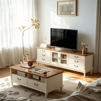 Modern Wooden TV Stand with 6-Drawers Storage for Living Room Image - 1