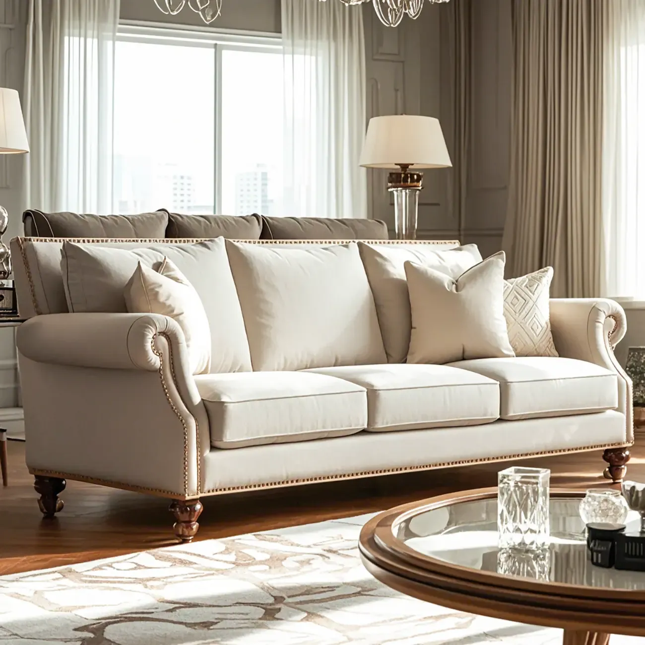 Modern Fabric Chenille Chesterfield Sofa in Blackish Green Image - 1