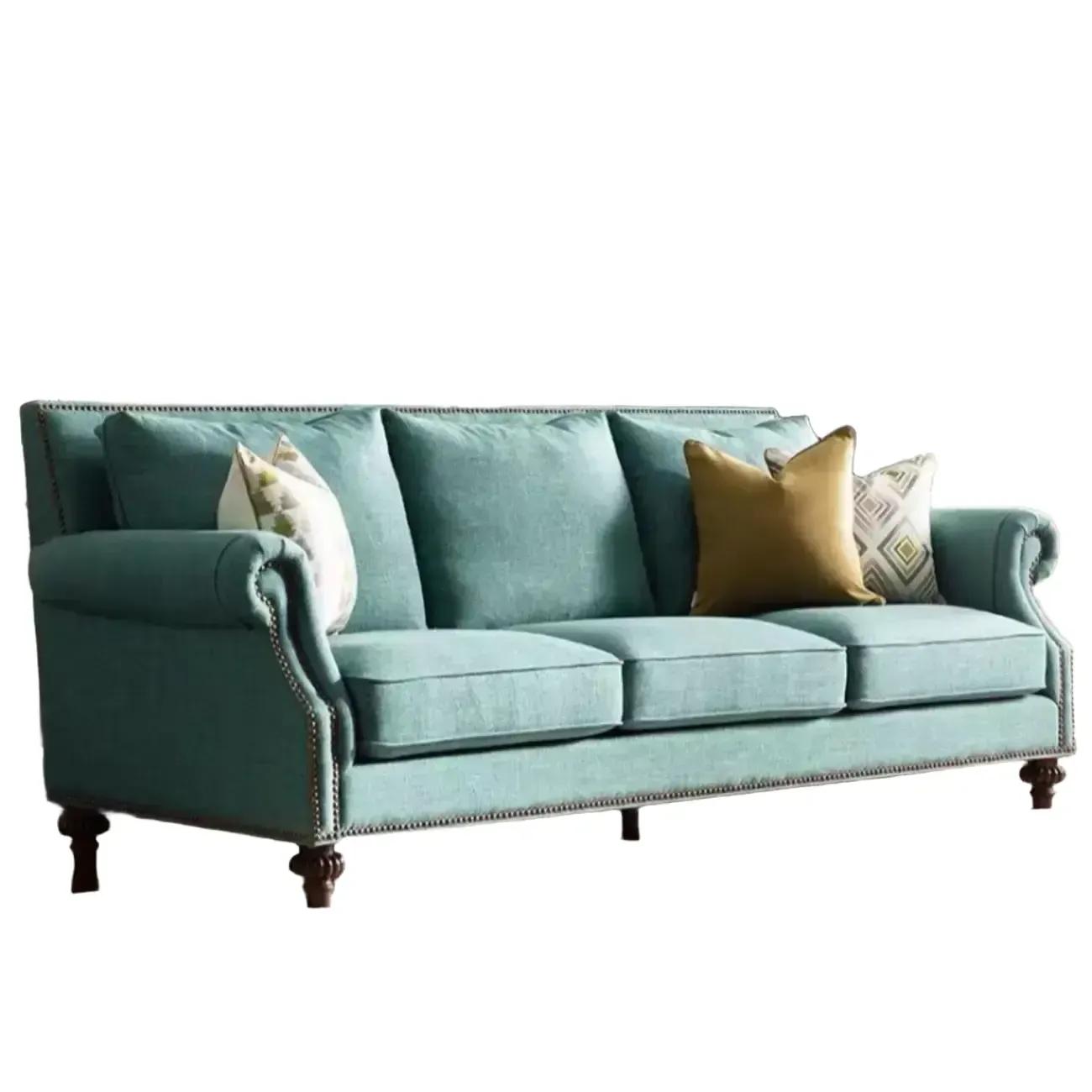 Modern Fabric Chenille Chesterfield Sofa in Blackish Green Image - 6