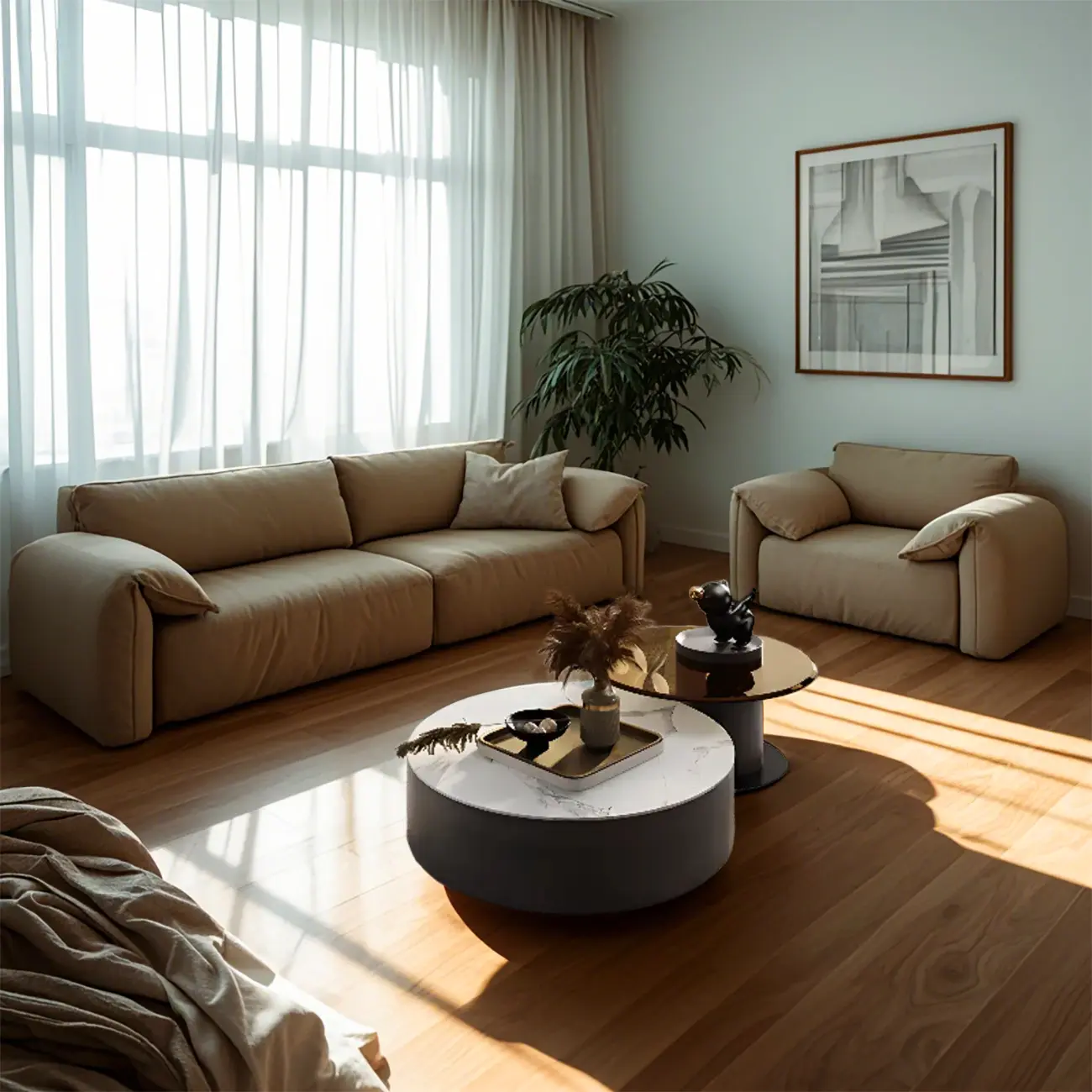 Modern Round White Nesting Coffee Table Set with Drawers Image - 4 | homeyfad