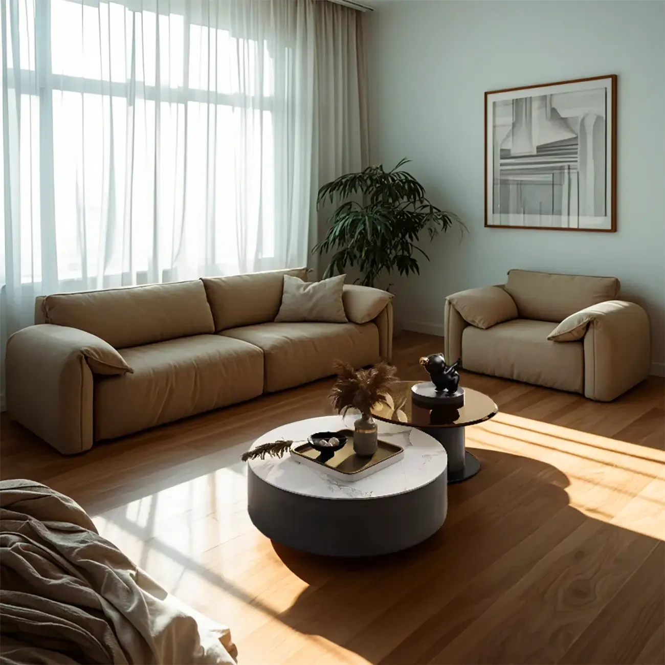 Modern Round White Nesting Coffee Table Set with Drawers Image - 4