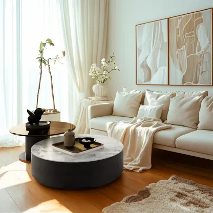 Modern Round White Nesting Coffee Table Set with Drawers Image - 3