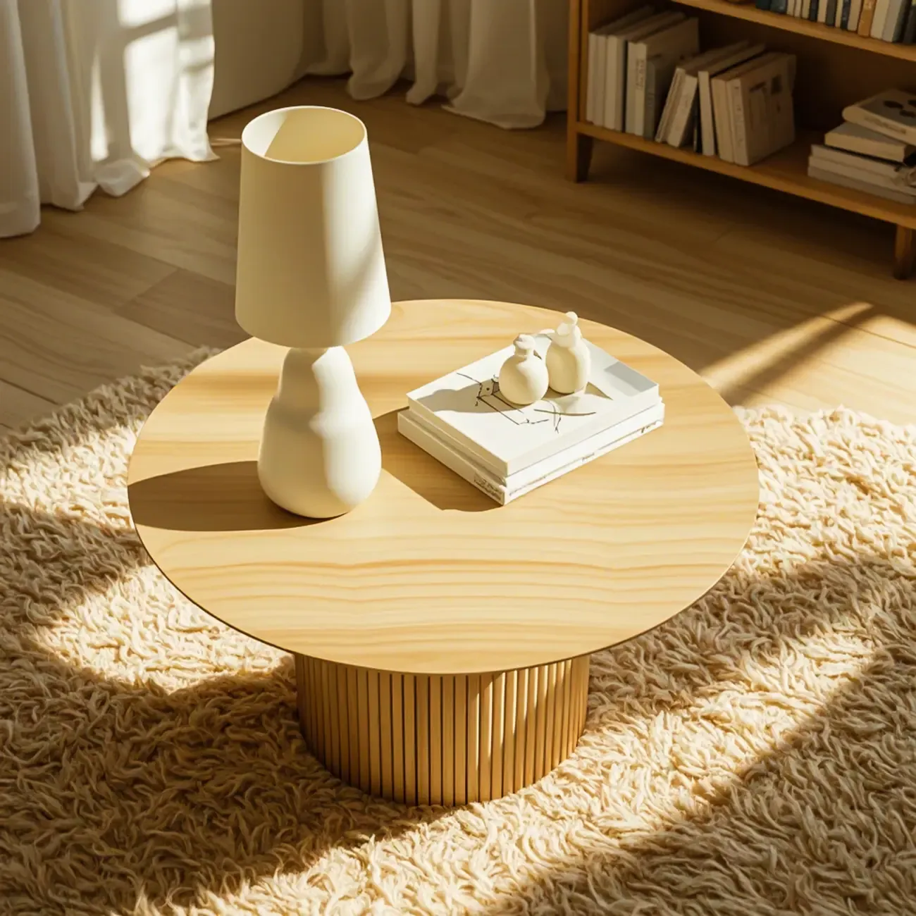 Minimalist Round Natural Wooden Side Table for Living Room Image - 3