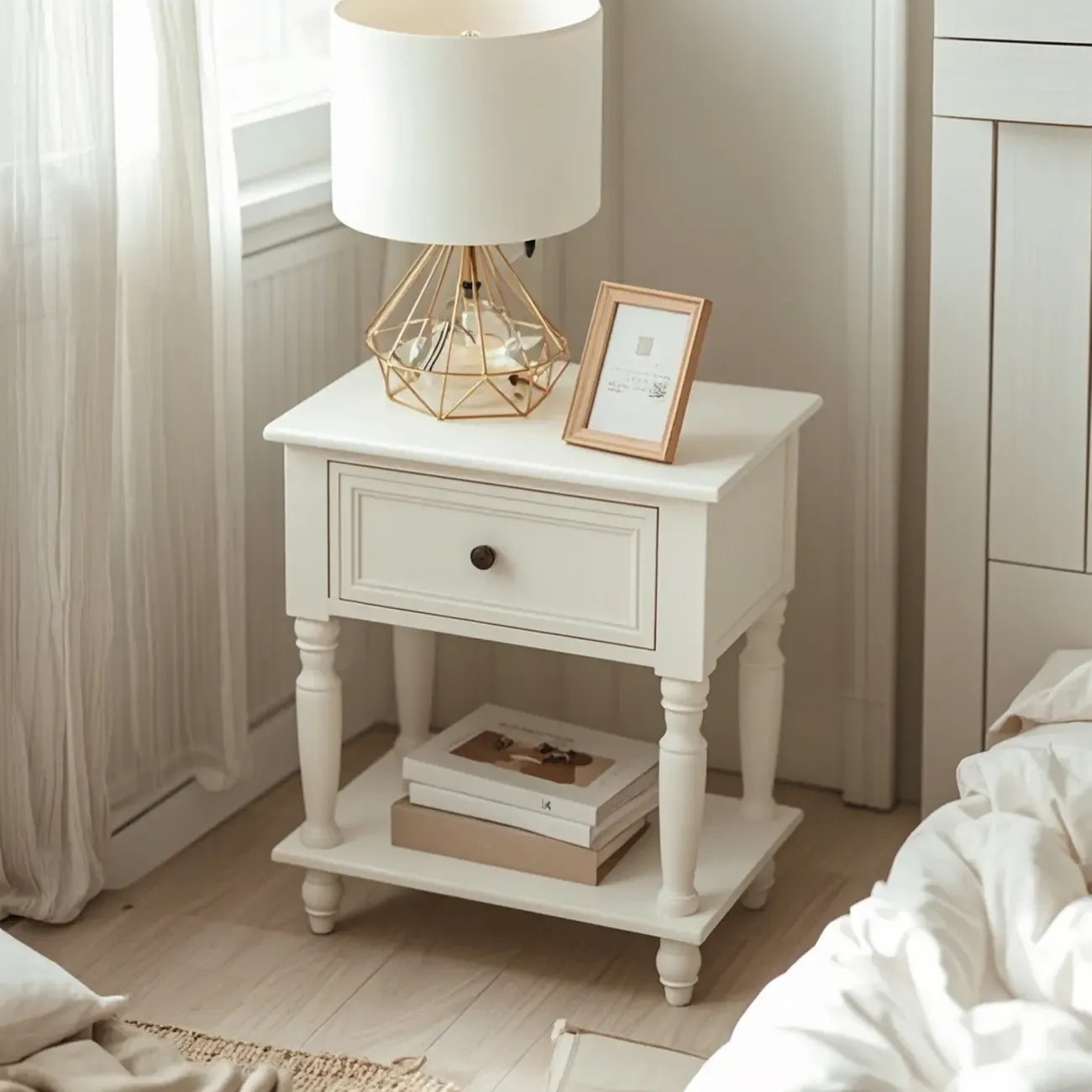 1-Drawer Brown Wood End Table for Small Space with Shelf Image - 4