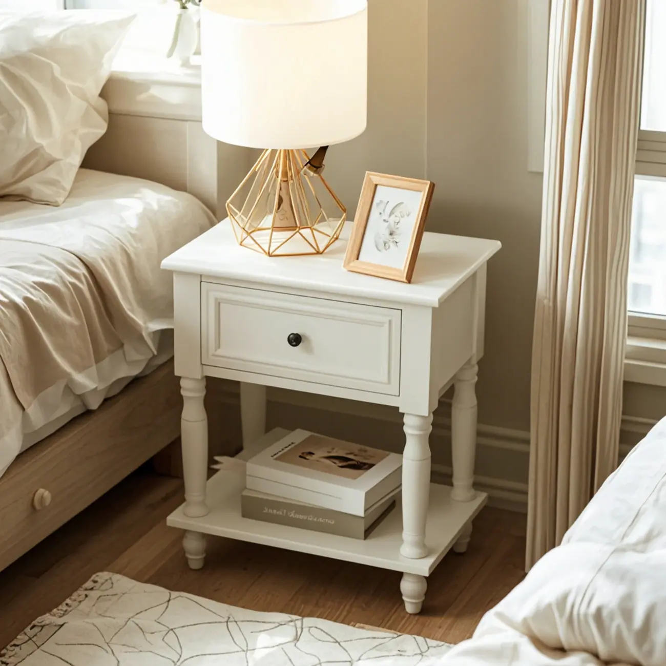 1-Drawer Brown Wood End Table for Small Space with Shelf Image - 2 | homeyfad