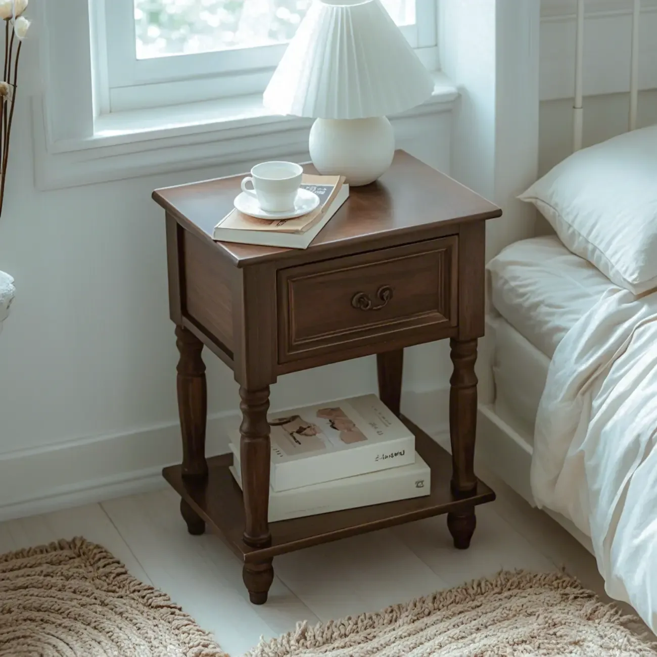 1-Drawer Brown Wood End Table for Small Space with Shelf