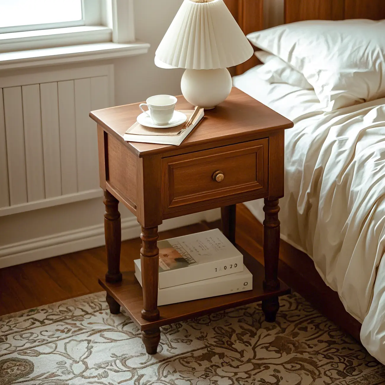 1-Drawer Brown Wood End Table for Small Space with Shelf | homeyfad