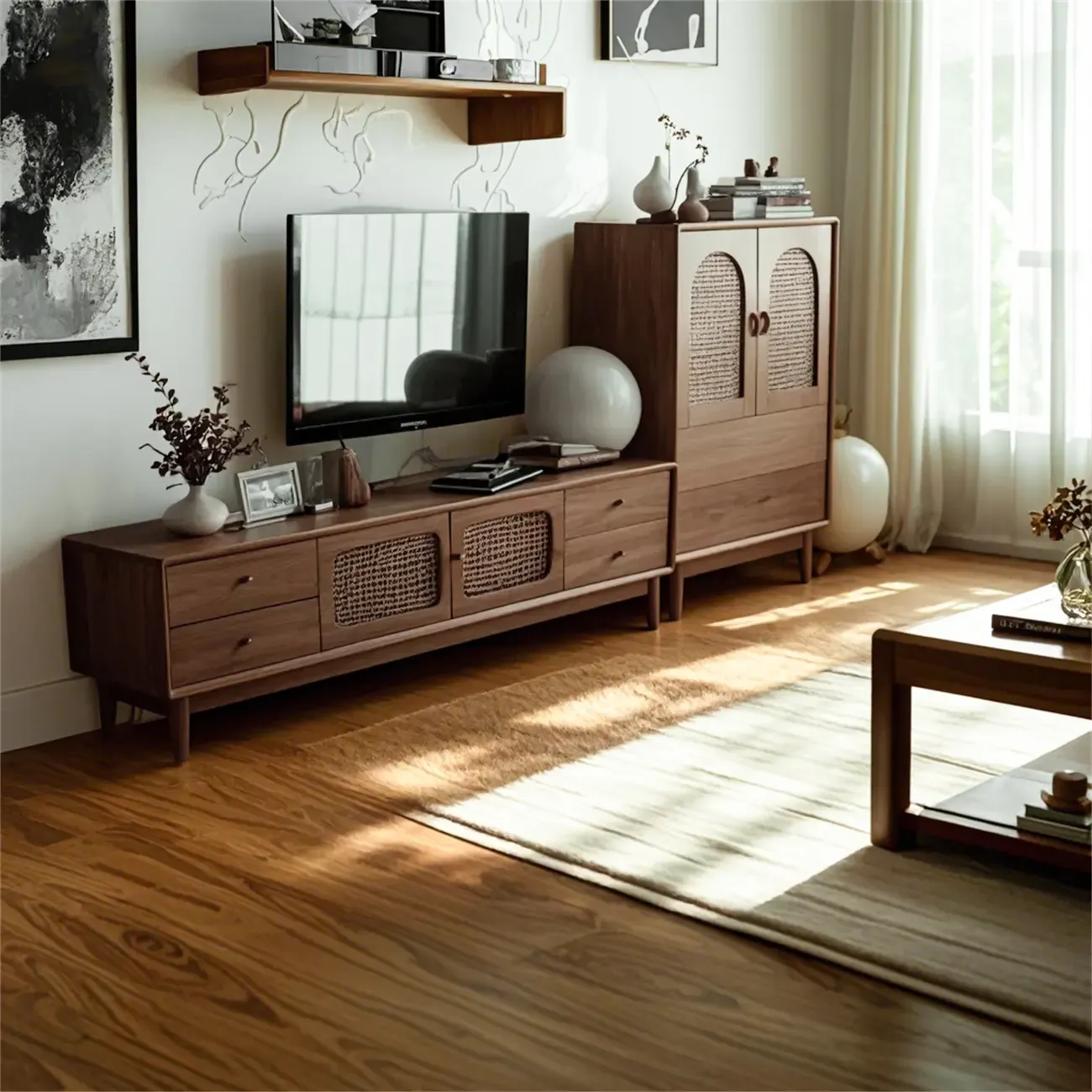 Vintage Brown Wooden TV Stand with 2-Drawers for Living Room Image - 2