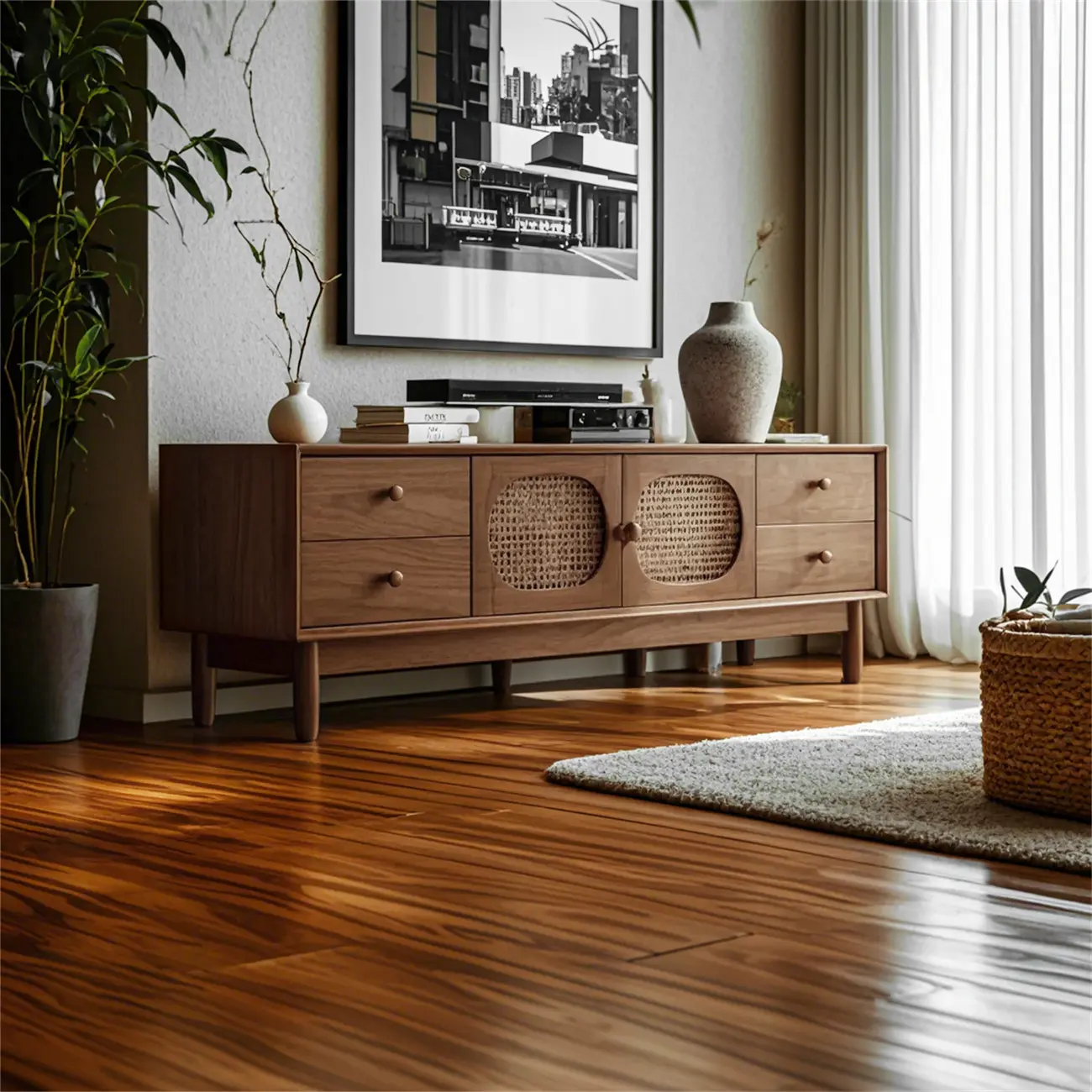 Vintage Brown Wooden TV Stand with 2-Drawers for Living Room Image - 1 | homeyfad
