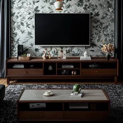 Modern Natural Wood TV Stand with Open Storage for Living Room Image - 2